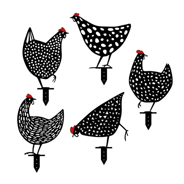 Aberto Design Set de Pollos Decorativos de Metal Negro para Jardín Aberto Design Set de Pollos Decorativos de Metal Negro para Jardín